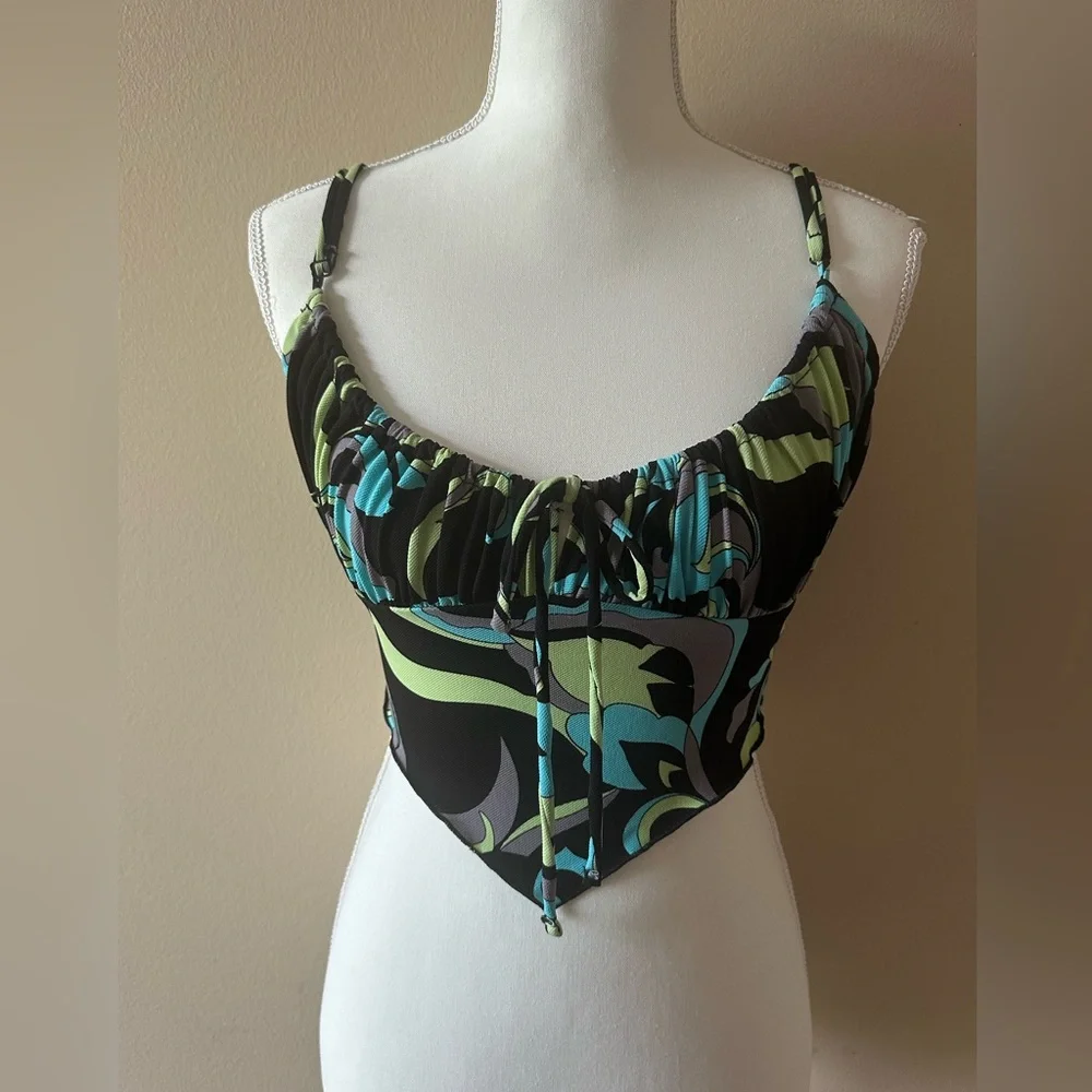 Urban Outfitters Y2K Abstract Print Handkerchief Hem Going Out Top Small - Picture 2 of 8